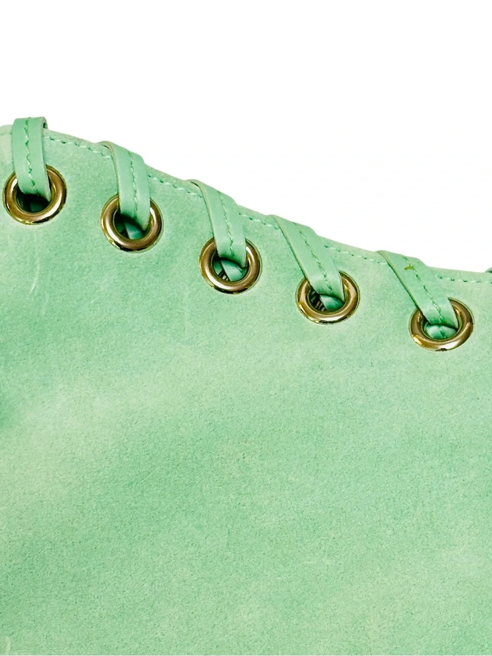 Sergio Rossi Mint Green Suede Hobo Shoulder Bag Grommet Hardware Italy Vintage